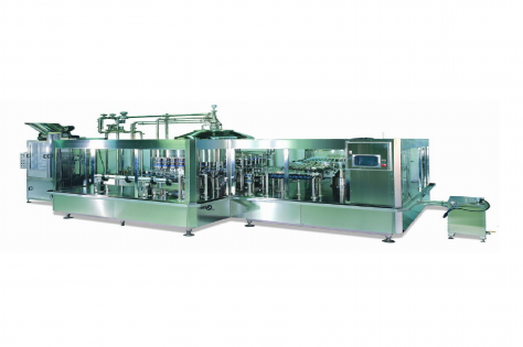 Automatic bottle-neck-handling rinser-filler-capper machine